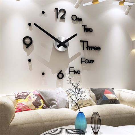 Large Wall Clock Modern Design 3d Wall Sticker Clock Silent Home Decor