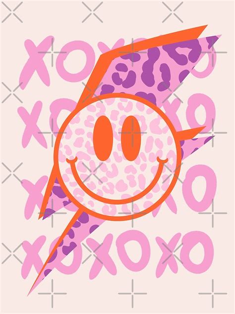 Póster Preppy Smiley Face Xoxo Textura De Leopardo Sombrero De Cebra Con Sonrisa De Vaquero