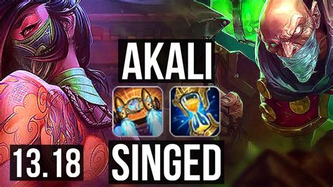 AKALI Vs SINGED MID Rank 2 Akali 11 1 4 400 Games Godlike Rank