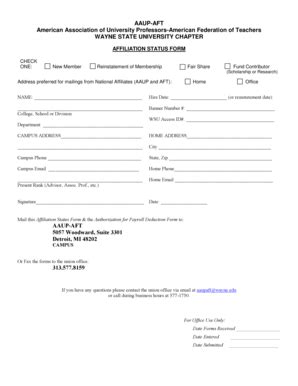 Fillable Online Aaupaft Affiliation Status Form Aaup Aft Local