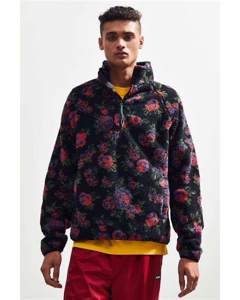 Urban Outfitters Uo Sherpa Floral Pullover Jacket In Black For Men Lyst