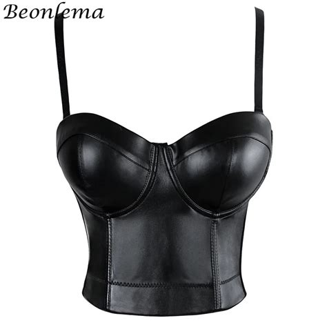 Beonlema Black Faux Leather Corset Top Lesbians Bras Gothic Clothes Women Sexy Bustier Bodice