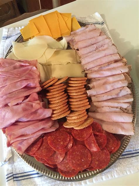 Diy Meat Tray Swiss Mild Cheddar And Smoked Provolone Cheese Turkey Ham Pepperoni And Ritz