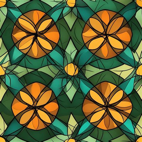 Premium Ai Image A Stained Glass Window With Oranges And Green Leaves