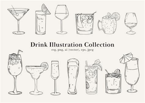 Cocktail Illustrations Drink Clip Art Cocktail Clip Art Etsy Canada