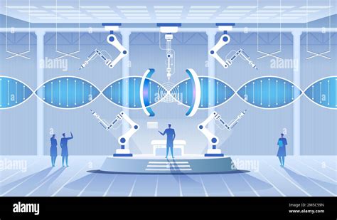 Science Lab Scientists Man And Woman Conducting Research In A Lab Dna Molecules Vector