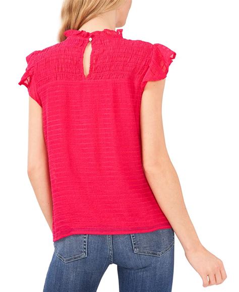 Cece Womens Flutter Sleeve Mock Neck Smocked Blouse Macys