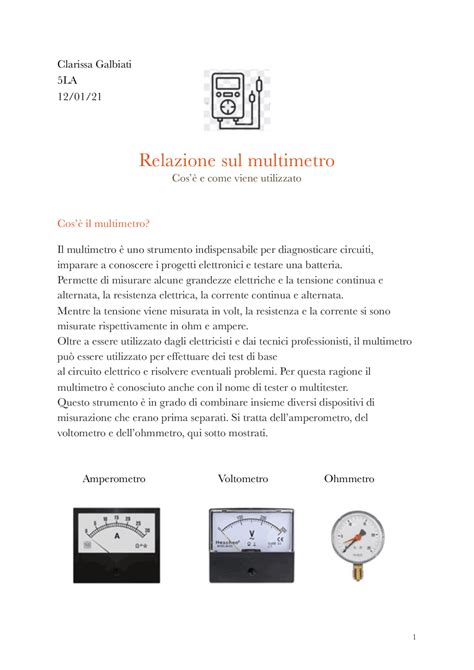 Relazione Sul Multimetro Guide Progetti E Ricerche Di Fisica Docsity