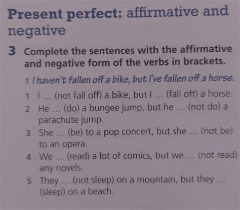 Present Perfect Complete The Sentences With The Affirmative And Negative Form Of The Verbs In