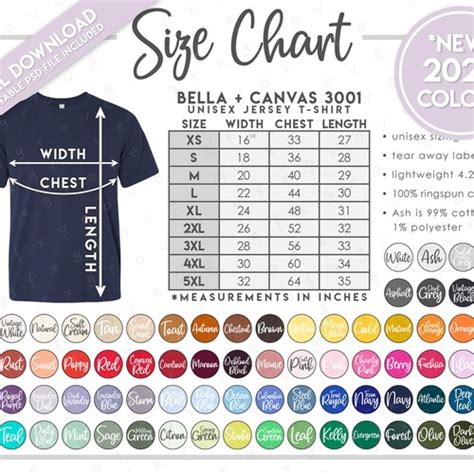 Semi Editable Bella Canvas Size Color Chart Updated Etsy