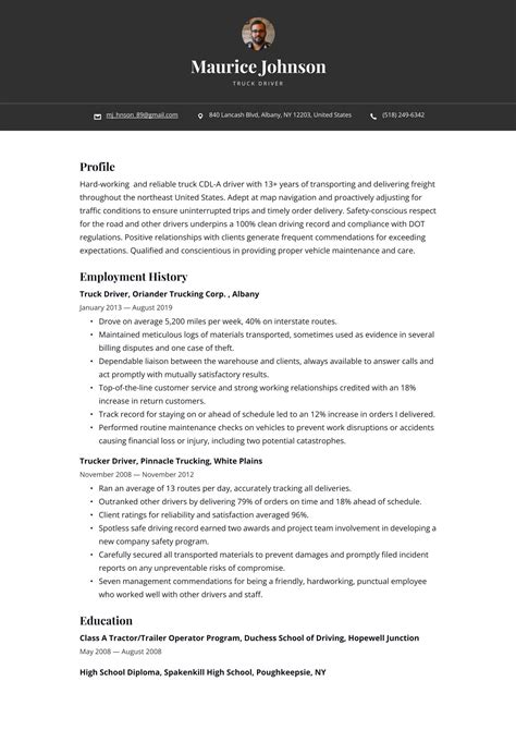 Truck Driver Resume Examples Templates Resume Io