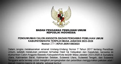 Termasuk Sulut Berikut Daftar Calon Anggota Bawaslu Kabupaten Kota