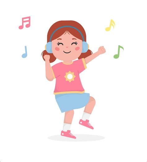 Premium Vector Happy Cute Kid Girl Dance With Music Illustration