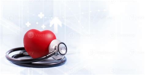 Concept stethoscope and red heart with Health insurance, doctor stethoscope and red heart check ...