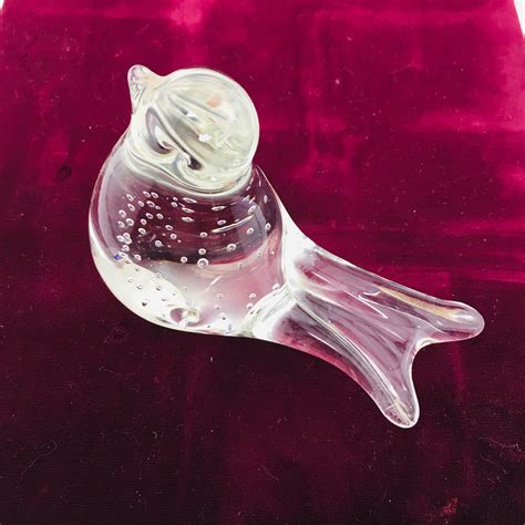 Glass Bird Paperweight Murano Like Bird With Bubbles Figurine Etsy