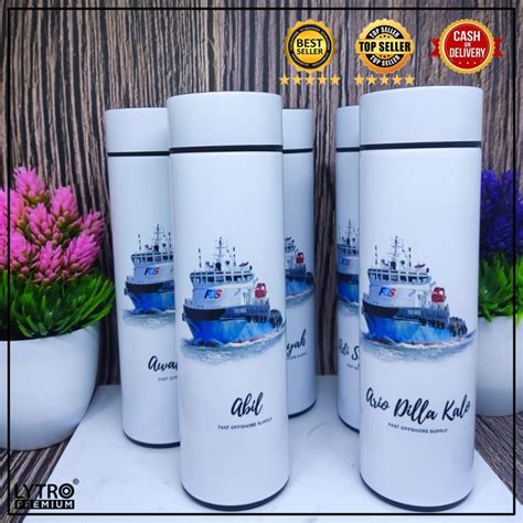 Jual Costum Printing UV Nama Logo Foto Tumbler Suhu LED Stainless