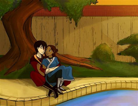 Prince Zuko And Katara Sitting Together By The Turtle Duck Pond In