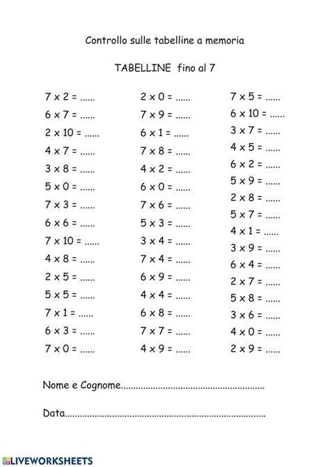 Tabelline Online Worksheet For Primary You Can Do The Exercises Online