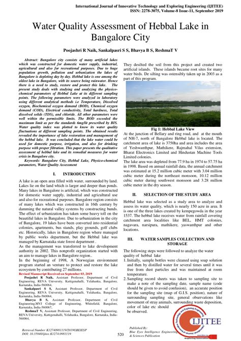 Pdf Water Quality Assessment Of Hebbal Lake In Bangalore City