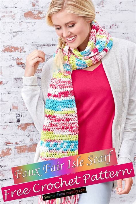 Free Crochet Faux Fair Isle Scarf Pattern Crochet Scarf Pattern Free Scarf Crochet Pattern