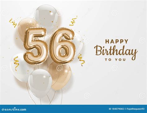 Happy 56th Birthday Gold Foil Balloon Greeting Background Stock Vector