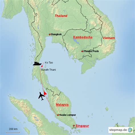 StepMap Malaysia Thailand Landkarte für Asien