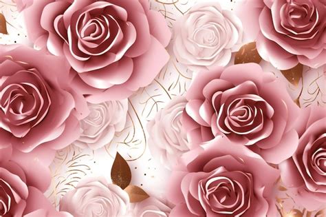 Un Fondo Rosa Y Dorado Con Muchas Rosas Foto Premium