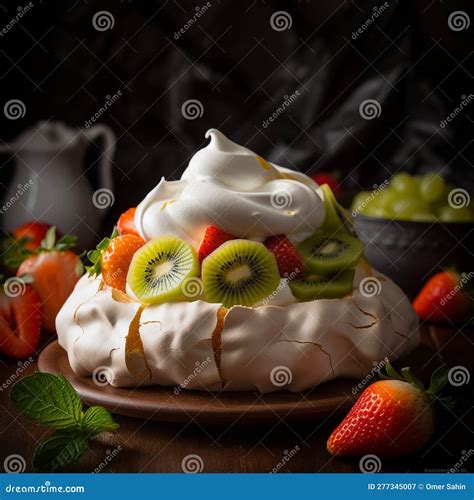 Nueva Zealands Pavlova Postre Merengue Dulce Y Delicado Con Crema