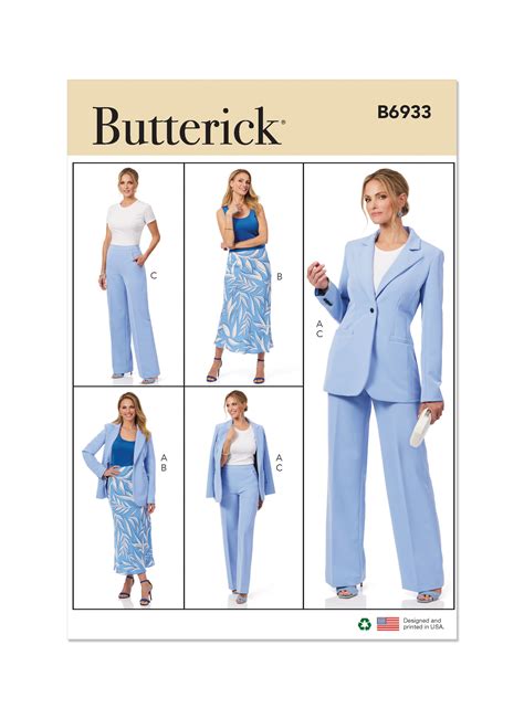 Butterick 6933 Misses Jacket Skirt And Pants