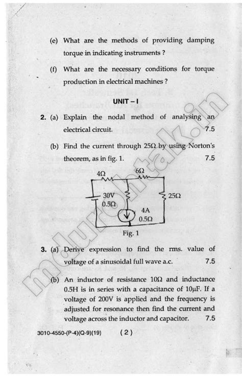 Basic Electrical Engineering Question Paper B Tech 1st Year