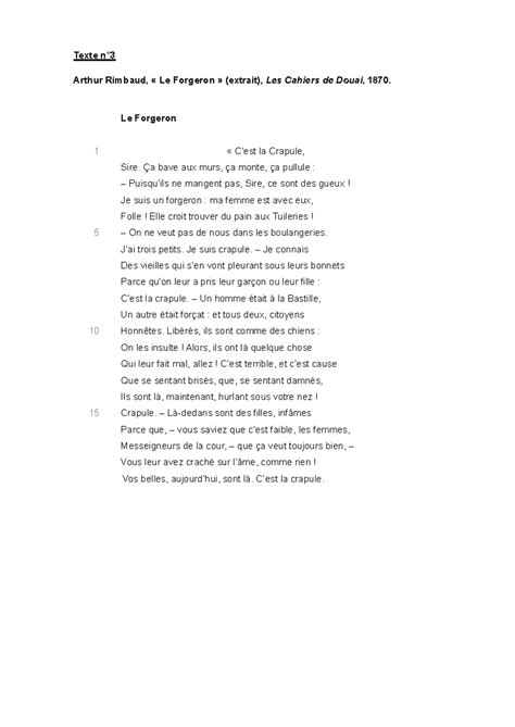 EL3 Yt Bt Texte N Arthur Rimbaud Le Forgeron Extrait Les