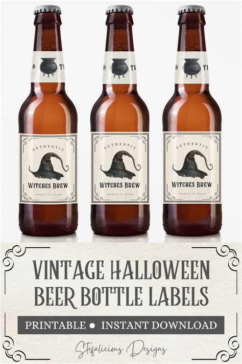 three bottles of vintage halloween beer with the label in white and ...