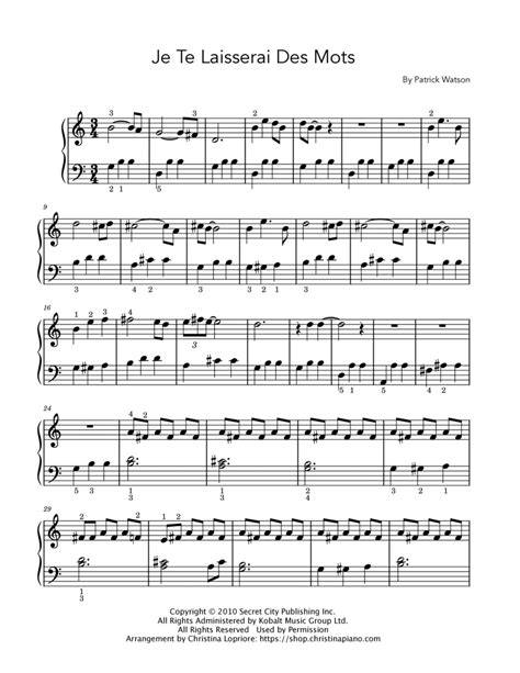 Je Te Laisserai Des Mots Piano Sheet Music Review Of Je Te Laisserai