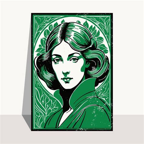 Premium Vector Art Nouveau Vector Poster Template Linocut Art Print