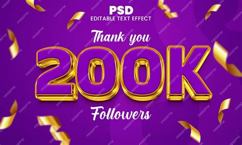 Premium Psd Thank You 200k Followers 3d Editable Text Effect Premium Psd With Background