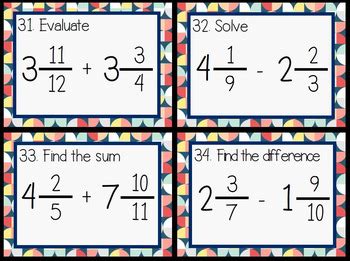 Adding And Subtracting Fractions Differentiated Task Cards Tpt