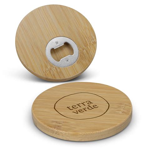 Branded Promotional Bamboo Bottle Opener Coaster Round Coastal