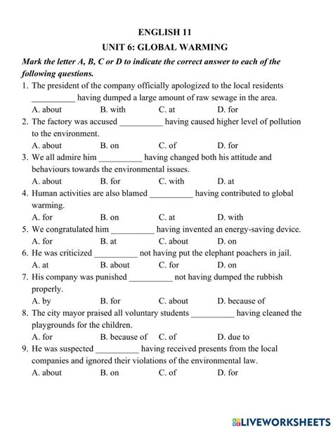 Grade 11 Unit 6 Grammar Worksheet Live Worksheets Worksheets Library