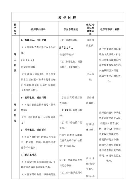 花城版 三年级下册音乐教案第11课 歌曲《木瓜恰恰恰》（表格式） 21世纪教育网