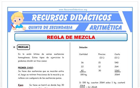 Regla De Mezcla Para Quinto De Secundaria Recursos Did Cticos