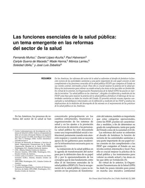 Las Funciones Esenciales De La Salud Publica Un Tema Emergente En Las