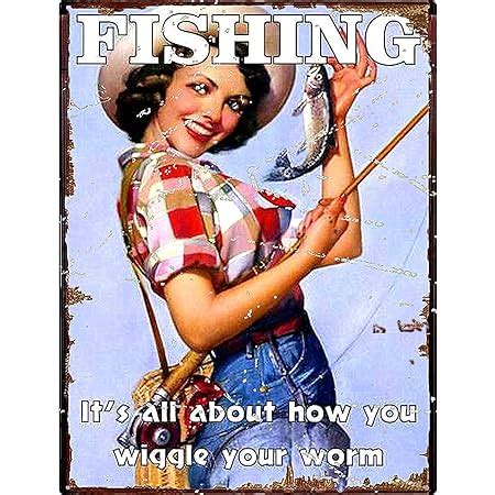 Amazon Fish Naked Show Off Your Rod Distressed Retro Vintage Tin