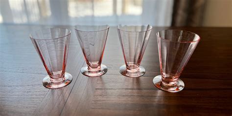 Vintage Set Of 4 Pink Depression Glass Water Goblets Etsy