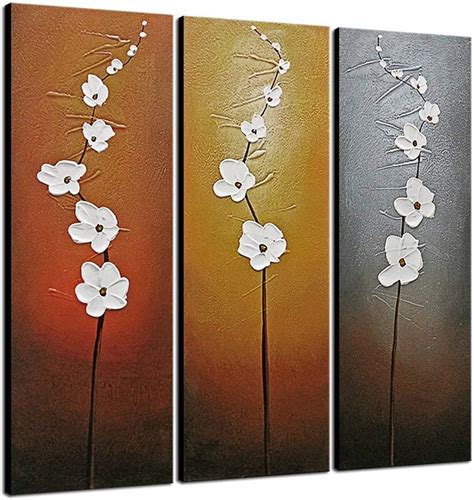 Wieco Art Piece White Flowers Oil Paintings On Canvas Wall Art For