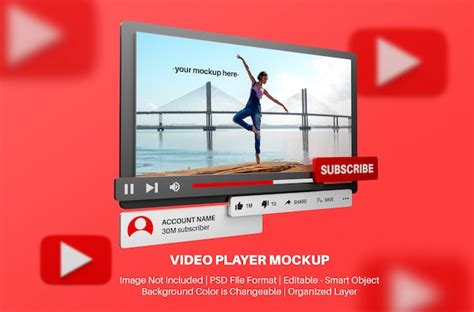 Premium Psd Youtube Video Player Mockup In D Style