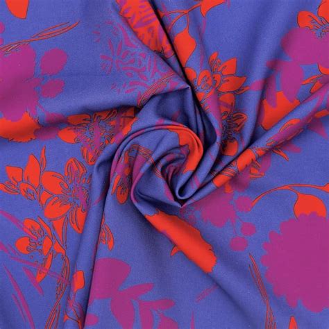 Twill Katoen Met Bloemen Blauw