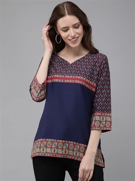 Buy Anouk Women Navy Blue And Maroon Printed Kurti Kurtis For Women