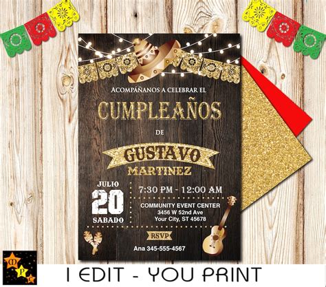 Spanish Mexican Rustic Birthday Invitation Any Age 30th Etsy