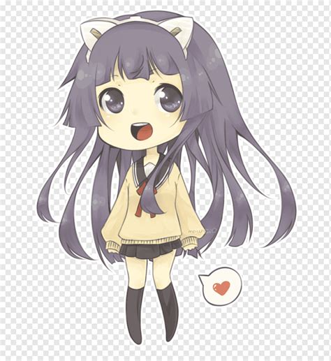 Anime Chibi Drawing Mangaka Cute Girl Purple Black Hair Manga Png