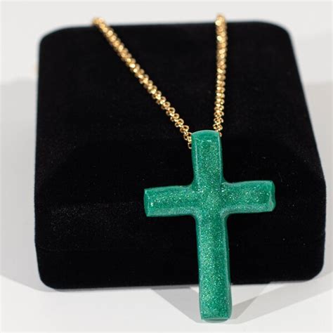 Green Cross Necklace Etsy